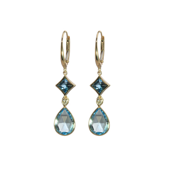 Swiss and London Blue Topaz Dangle Earrings, 14K Yellow Gold | Gemstone ...