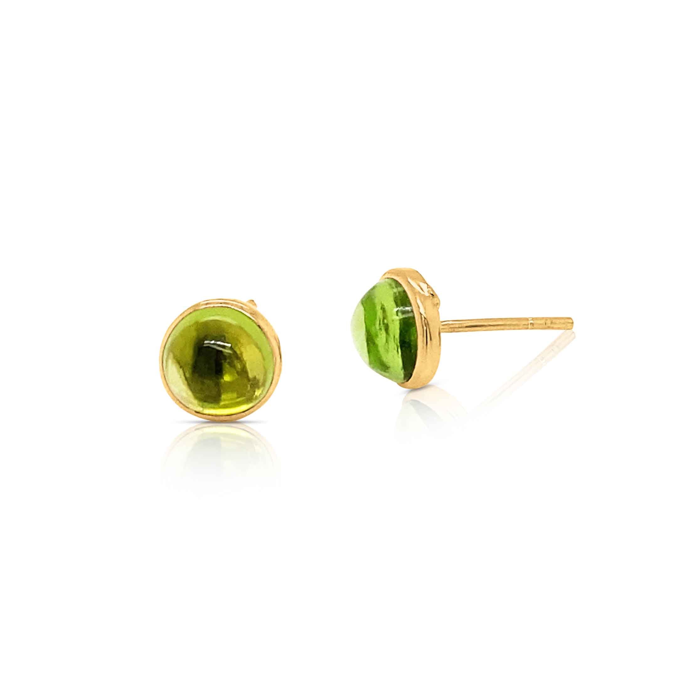 Round Peridot Stud Earrings, 8 MM, 18K Yellow Gold