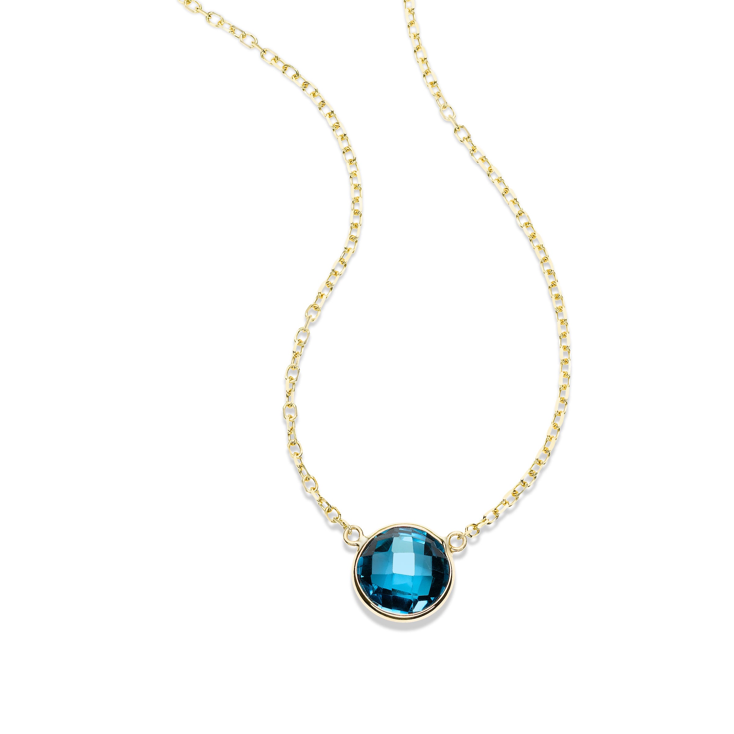 Bezel Set Round London Blue Topaz Necklace, 14K Yellow Gold | Gemstone ...