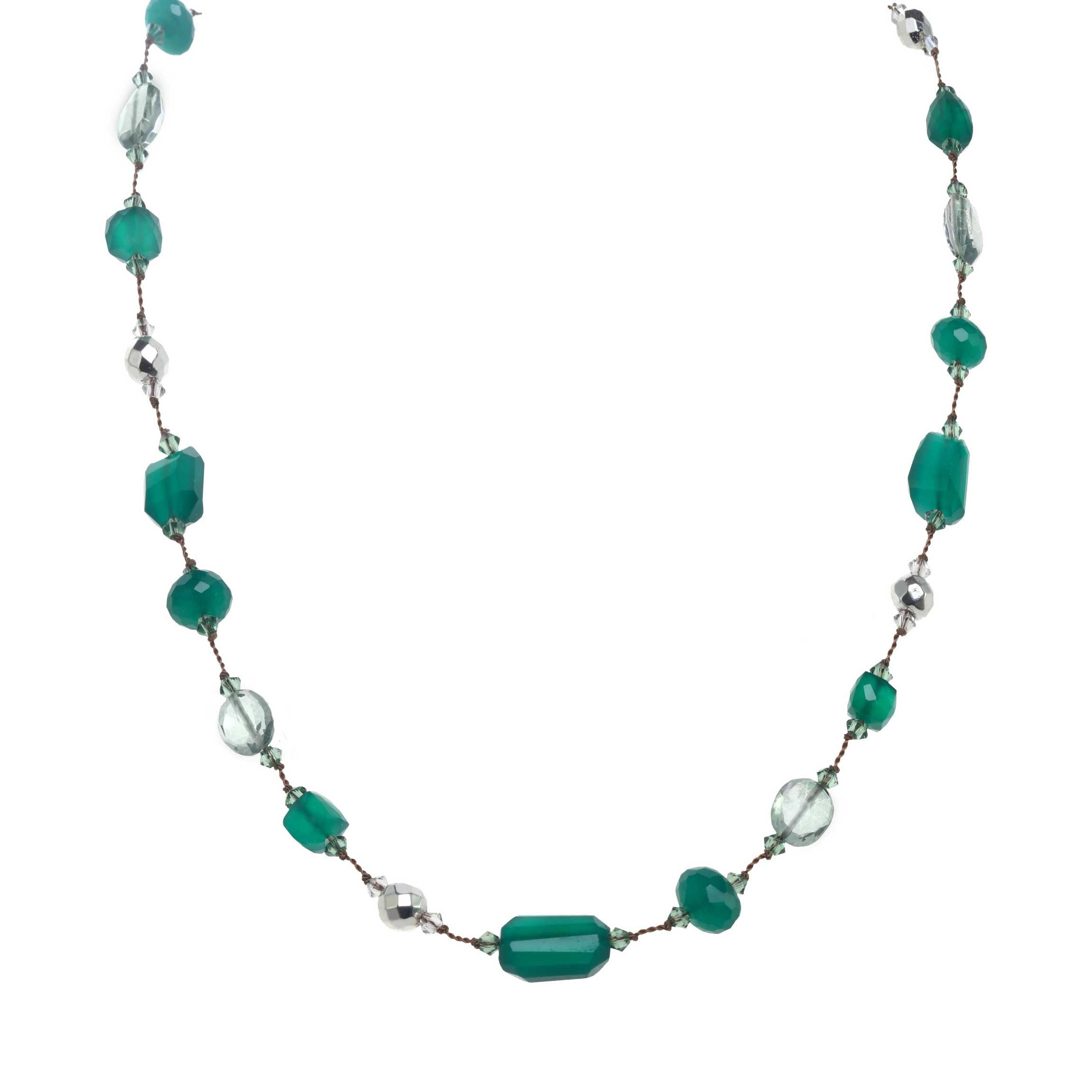 Green Onyx, Green Crystal and Silver Pyrite Necklace