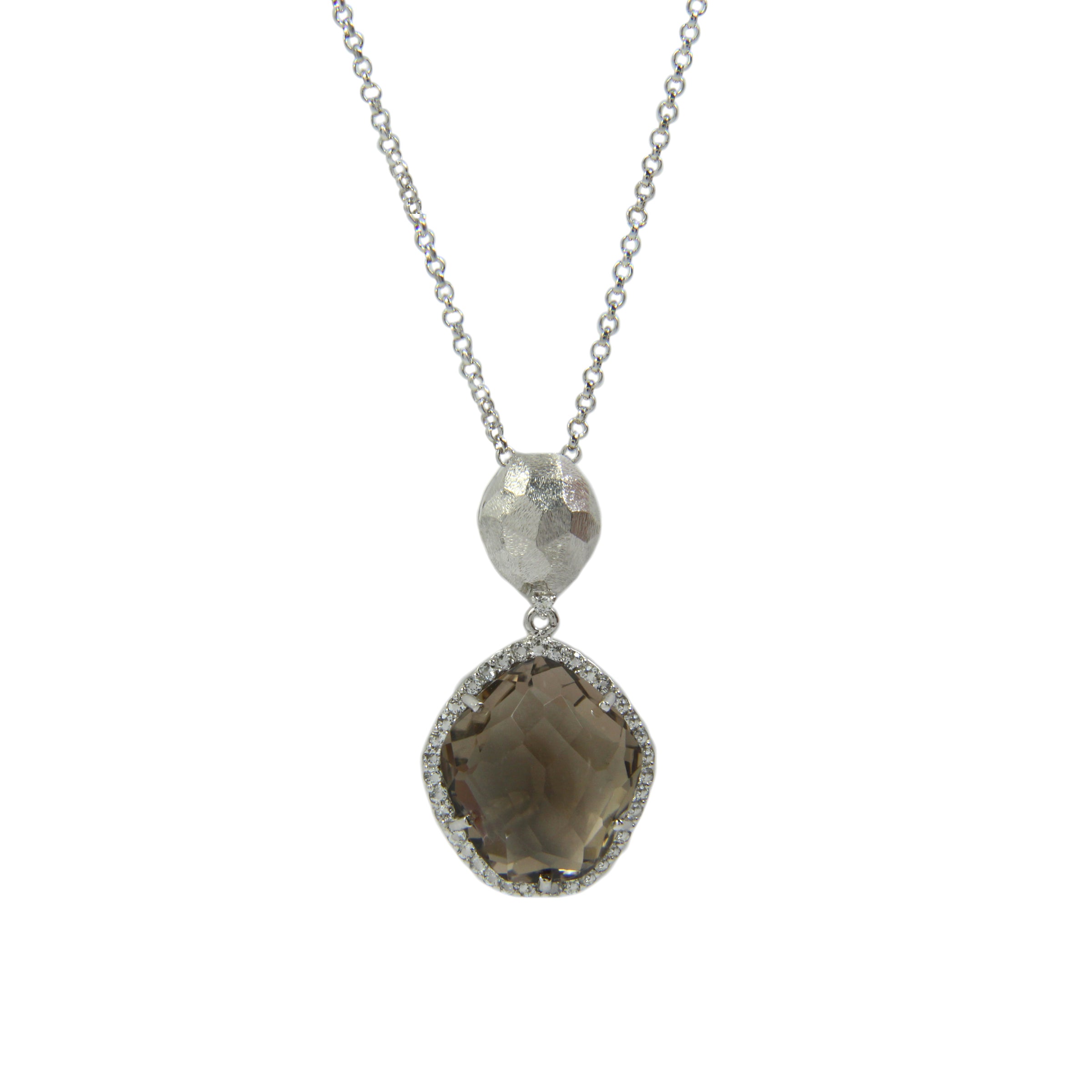 Freeform Smoky Quartz And White Topaz Pendant Sterling Silver And