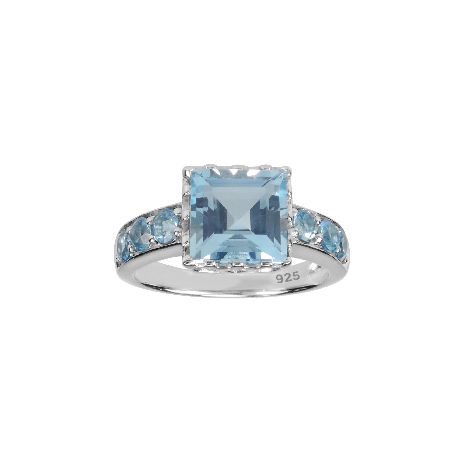 Square Cut Sky Blue Topaz Ring, Sterling Silver