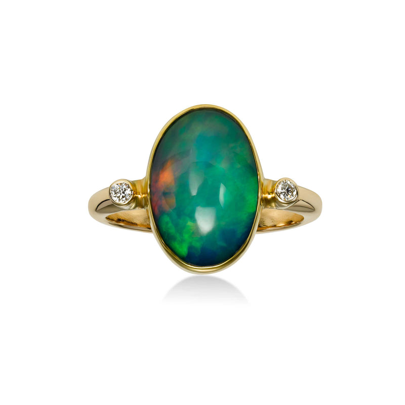 Oval Ethiopian Opal Ring with Diamond Accents, 14K Yellow Gold ...