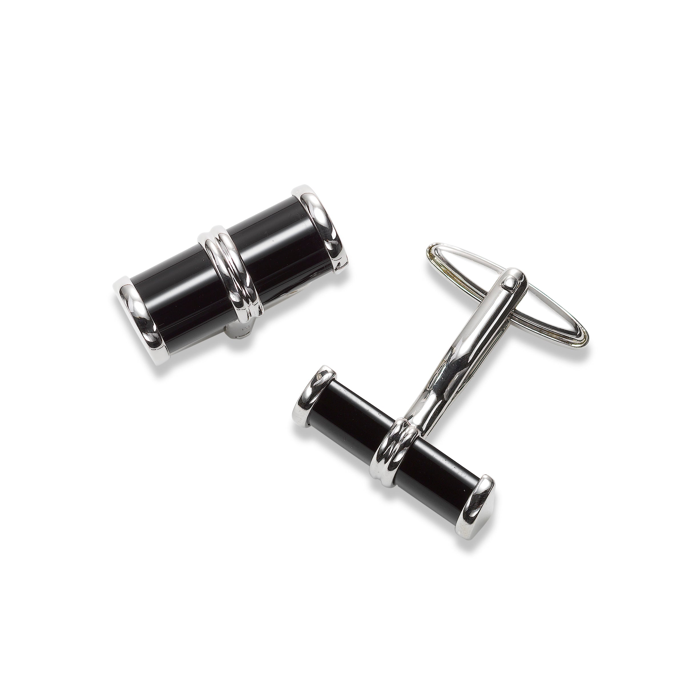 Black Onyx Cylinder Cuff Links, Sterling Silver