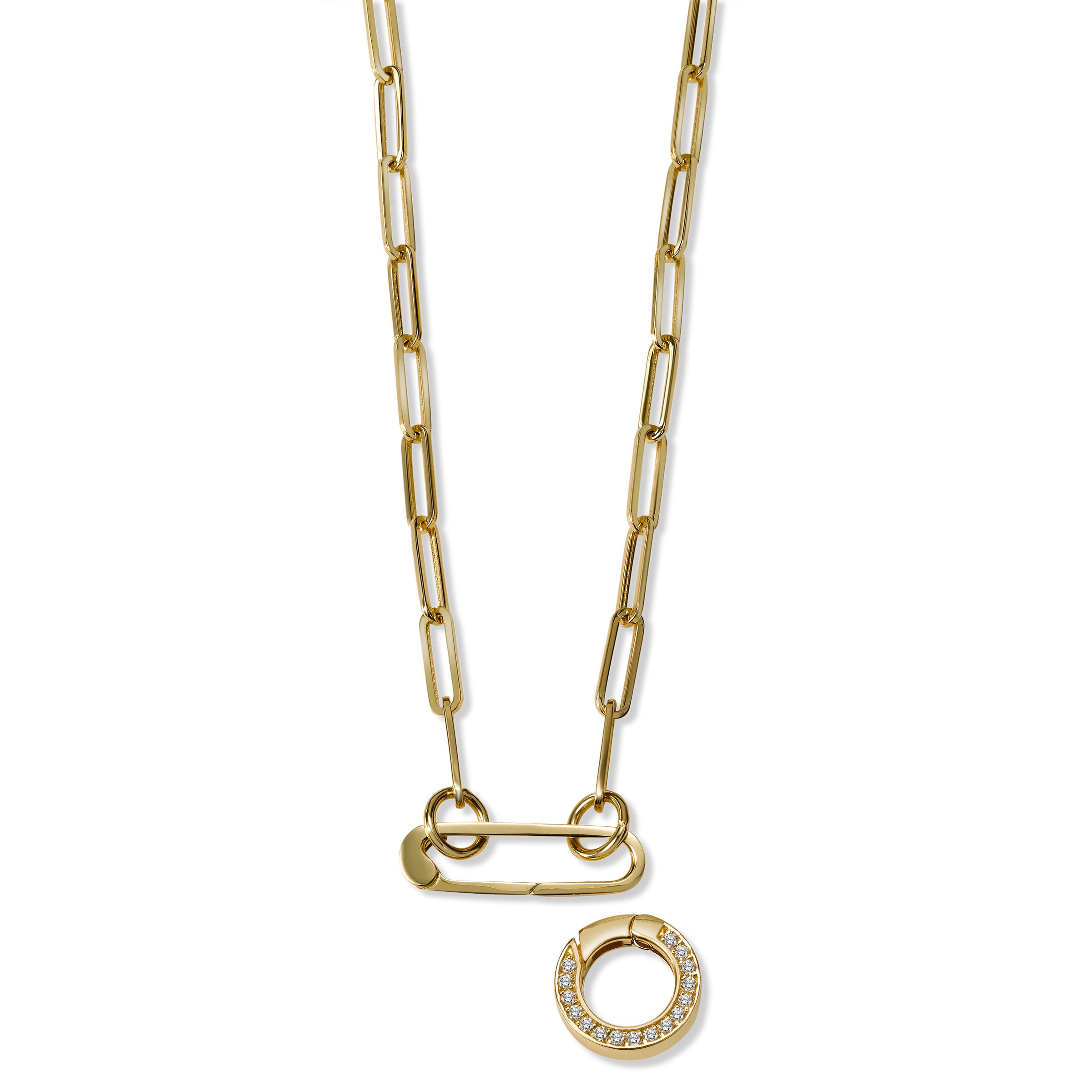 Round Push Lock Clasp with Diamonds, 14K Yellow Gold