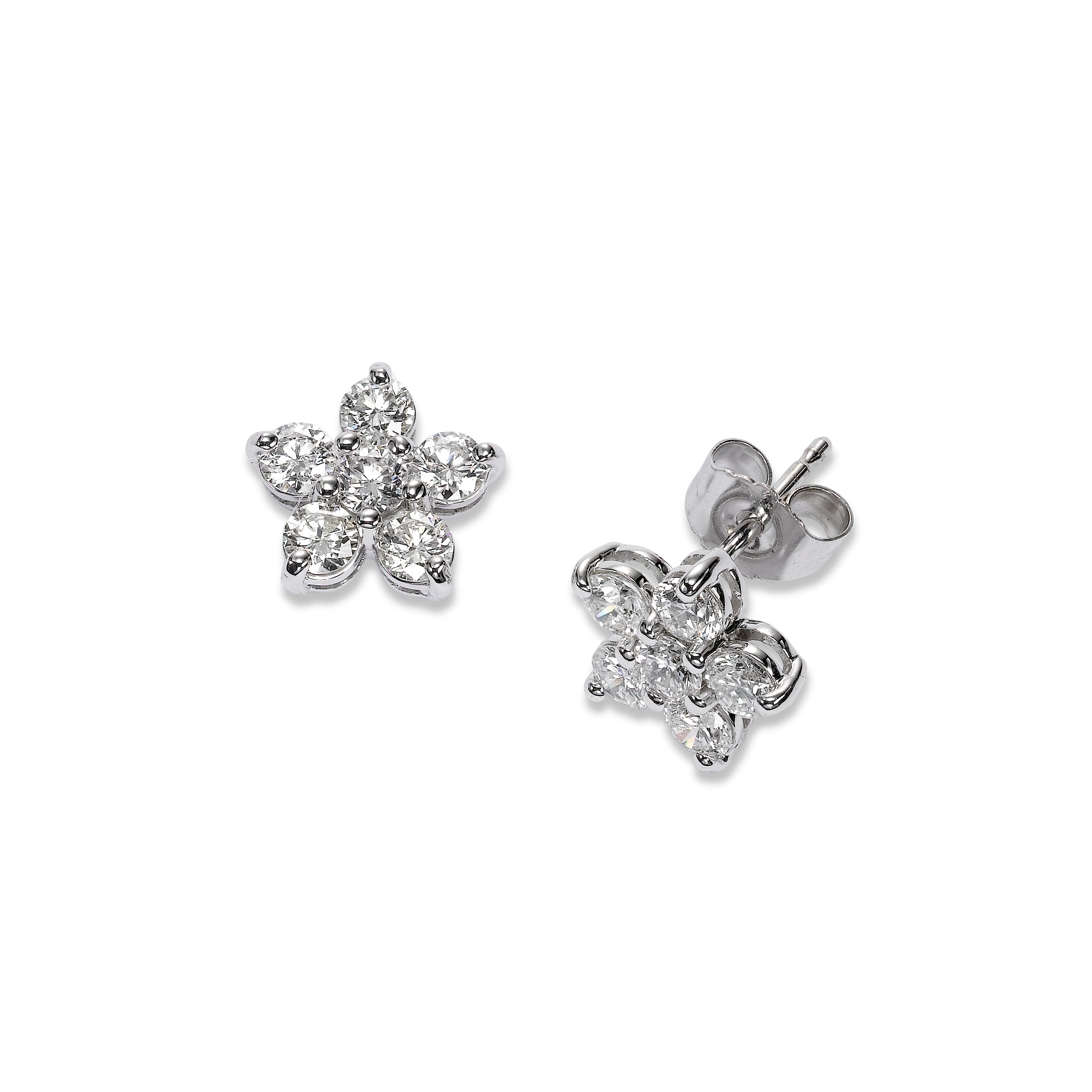 Diamond Flower Stud Earrings, .84 Carat, 14K White Gold | Diamond ...