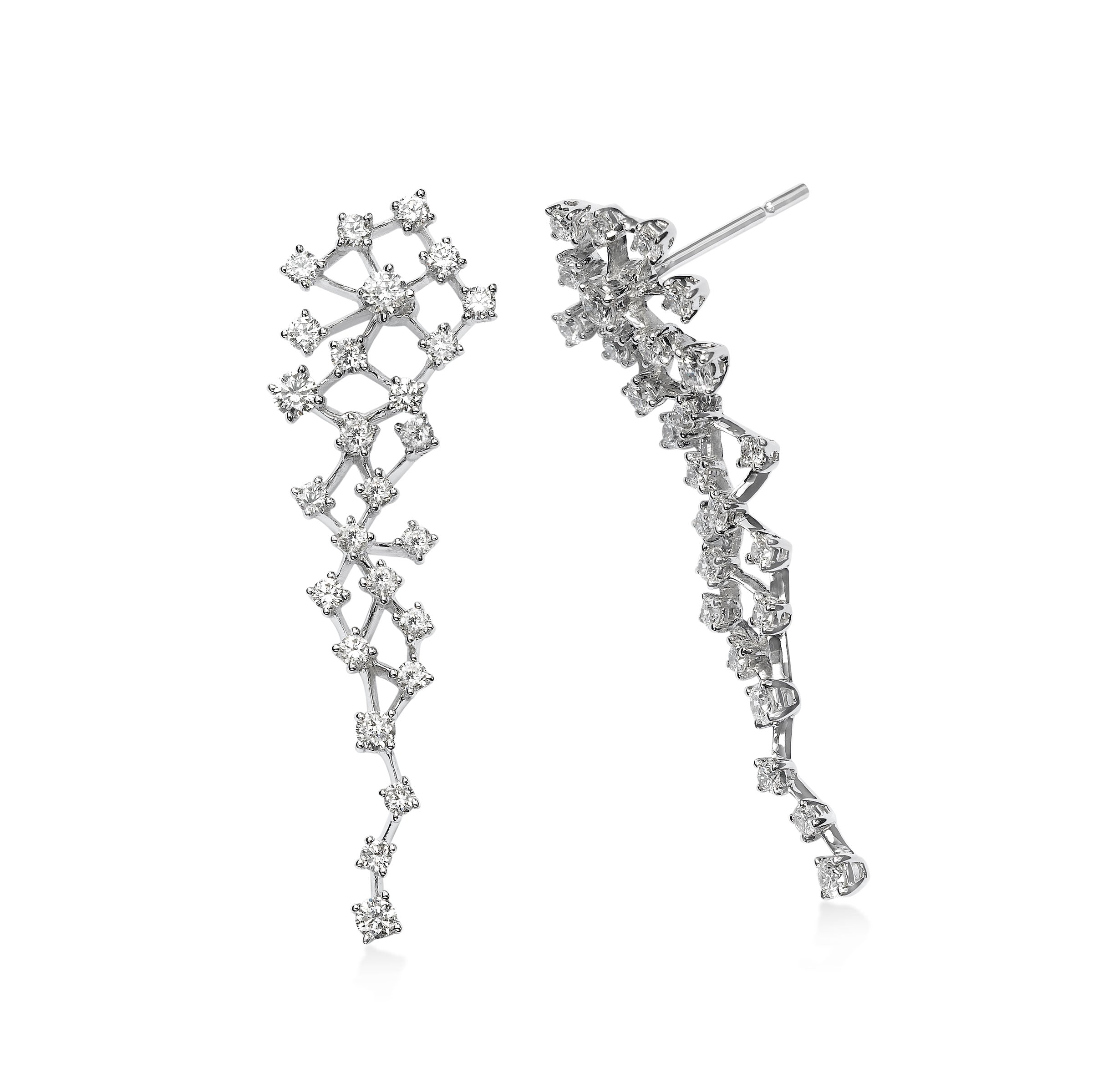 Cascading Diamond Dangle Earrings, 14K White Gold | Diamond Stores Long ...