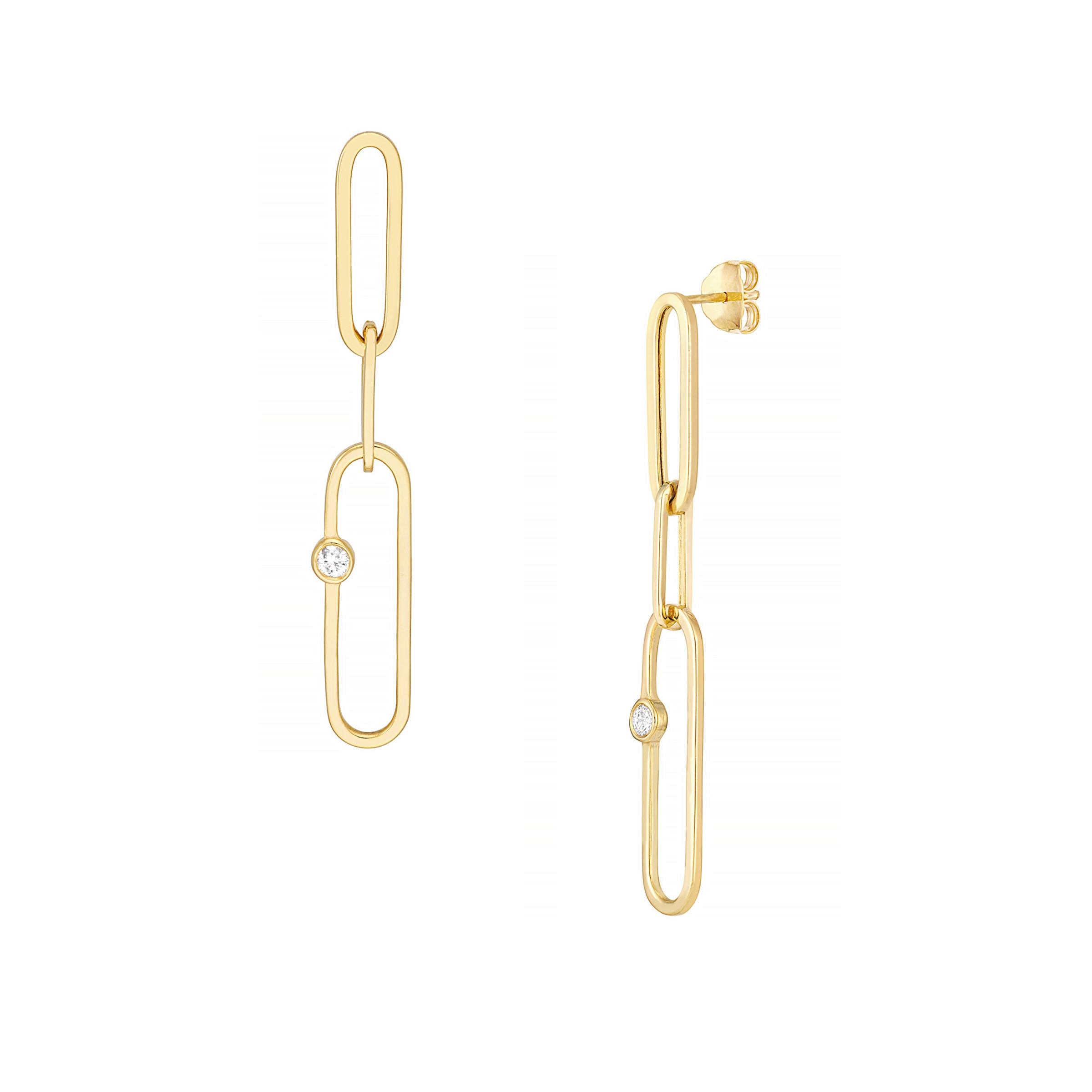 Paperclip Dangle Earrings with Diamond Accent, 14K Yellow Gold