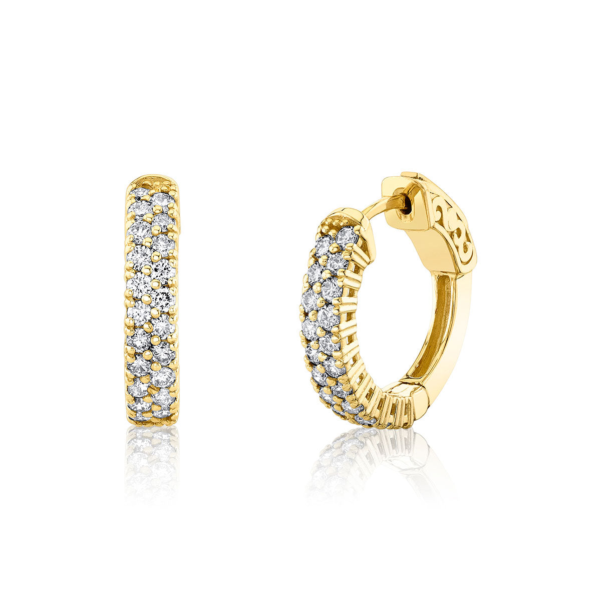 Pavé Diamond Huggie  Hoop Earrings, 14K Yellow Gold