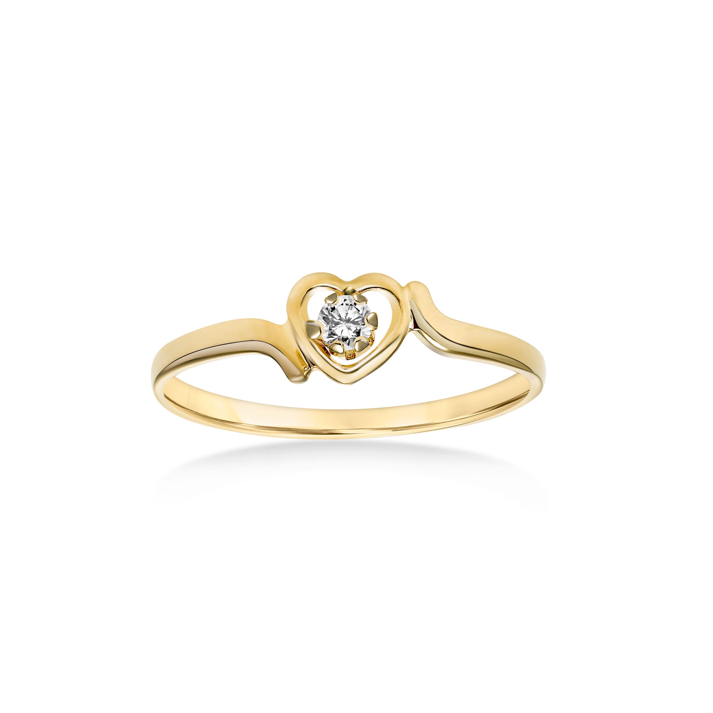 Heart Design Ring with Diamond Center, 14K Yellow Gold