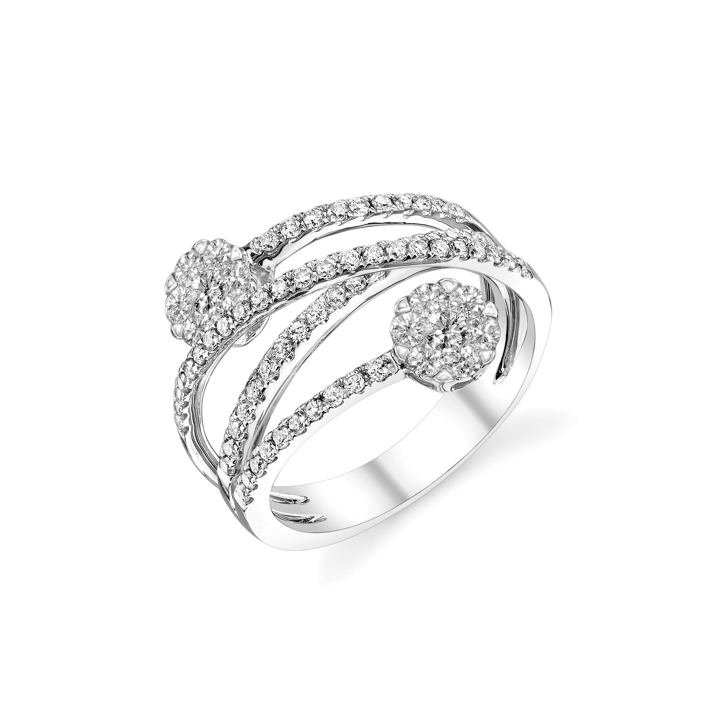 Double Cluster Criss Cross Diamond Ring, 14K White Gold | Long Island ...