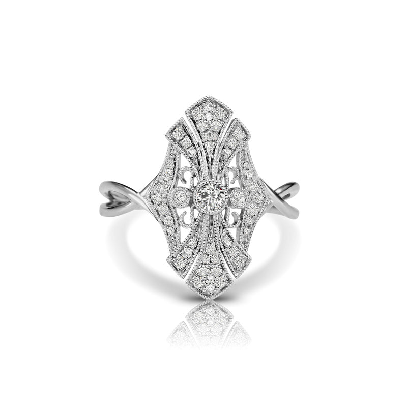 Openwork Vintage Style Diamond Ring, 14K White Gold | Diamond Stores ...