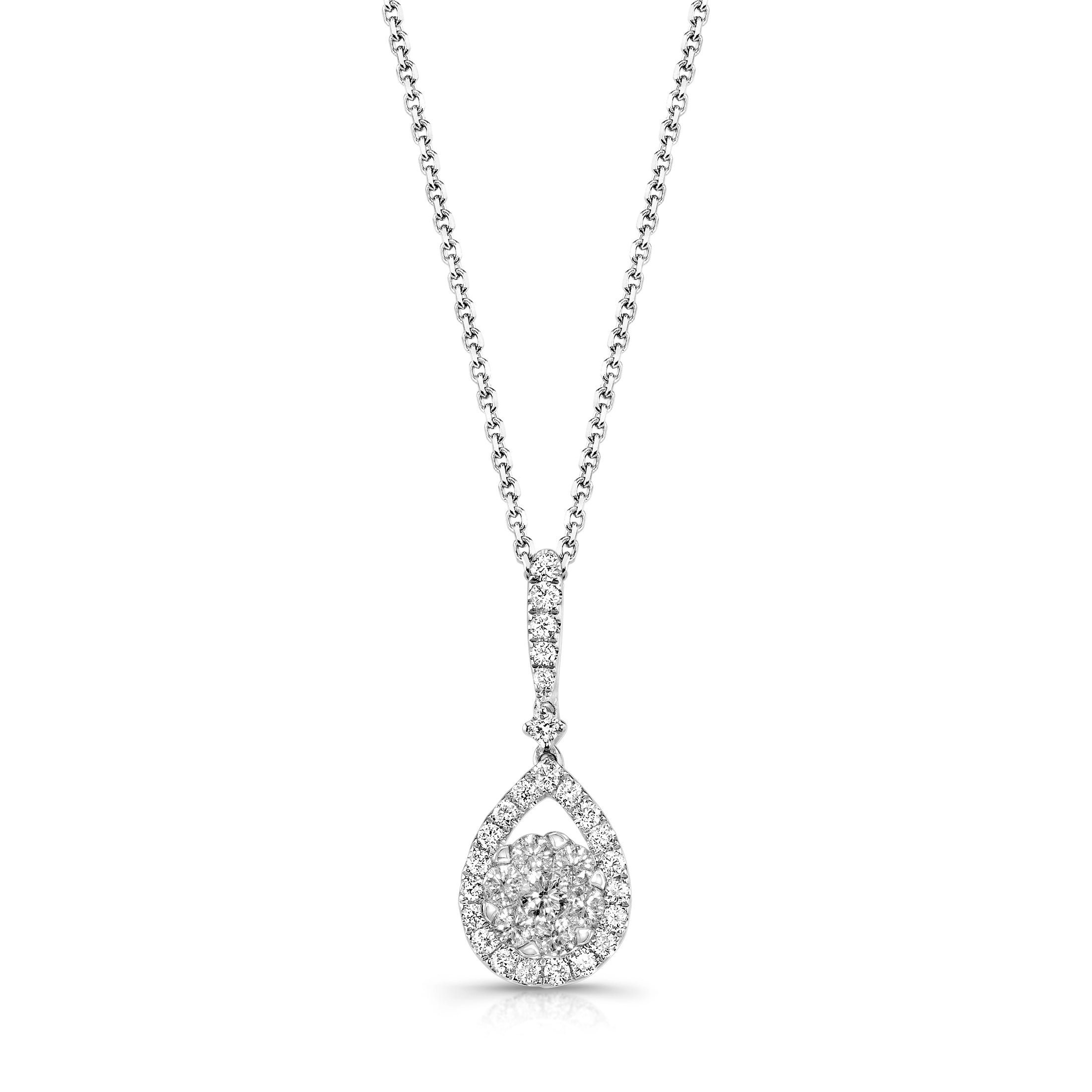 Drop Shape Diamond Cluster Pendant, 14K White Gold