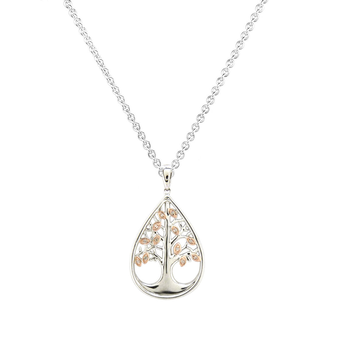 Two Tone Tree of Life Diamond Pendant, 14 Karat Gold | Diamond Stores ...