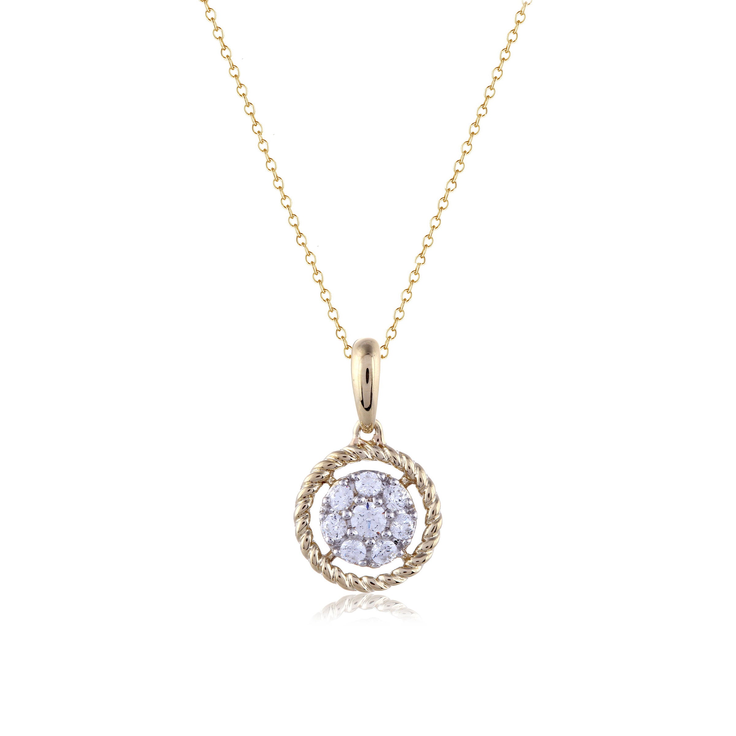 Rope Design Diamond Cluster Pendant, 14K Yellow Gold