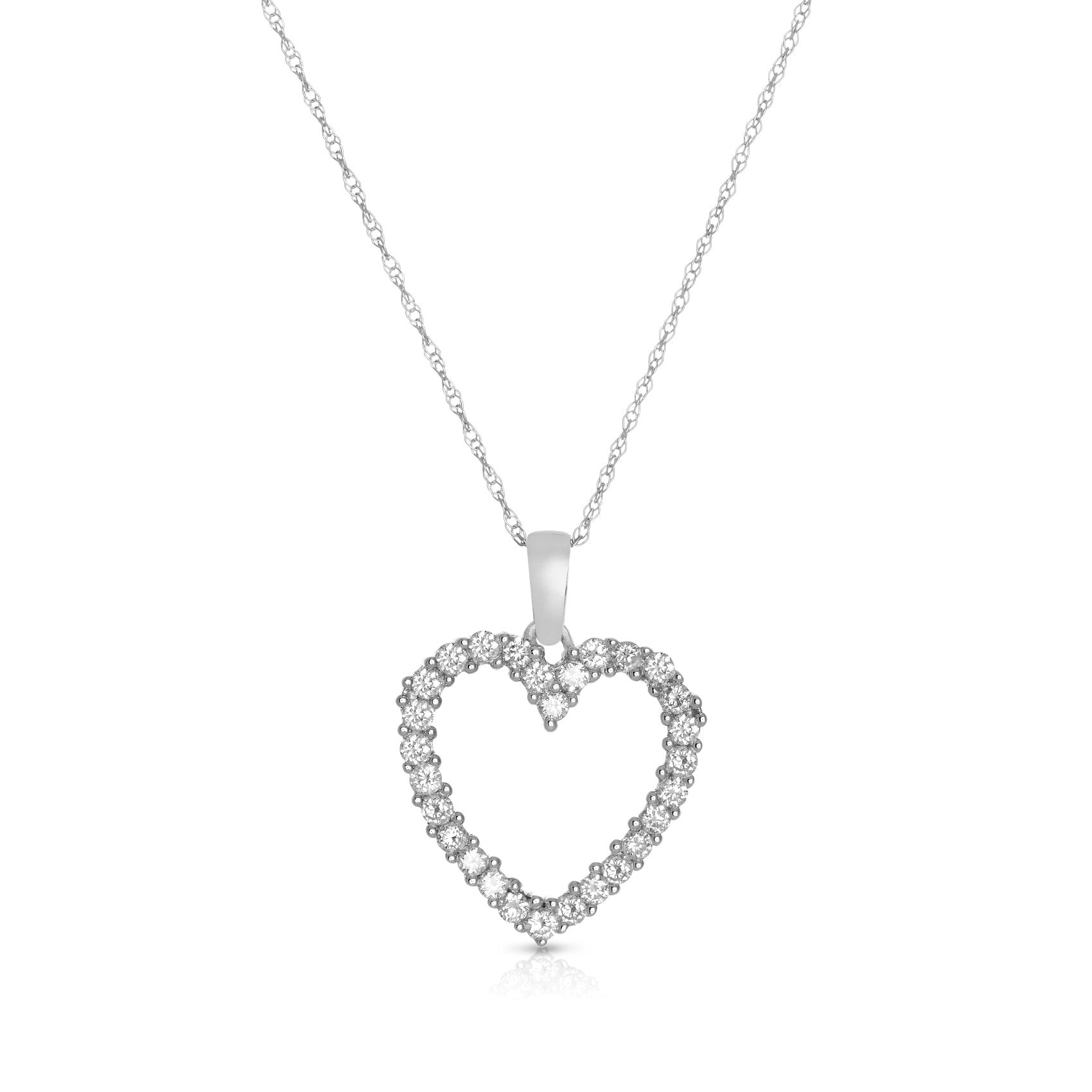 Open Heart Diamond Pendant, .95 Carat, 14K White Gold | Diamond Stores ...