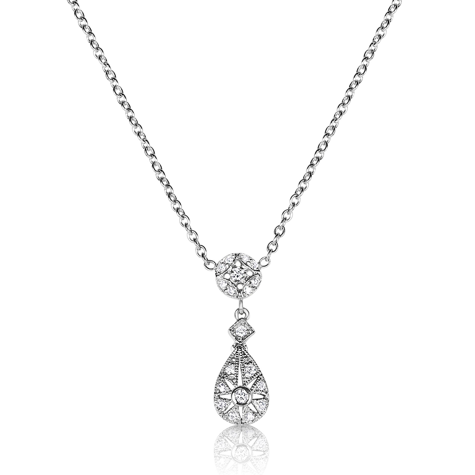 Diamond Drop Necklace, 14K White Gold 