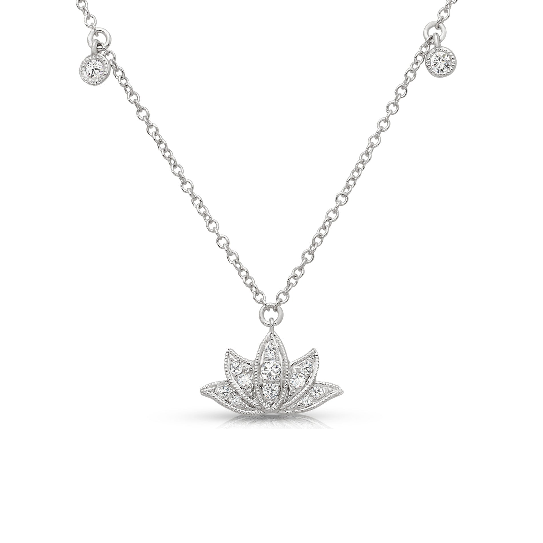 Diamond Lotus Necklace, 14K White Gold | Diamond Stores Long Island ...