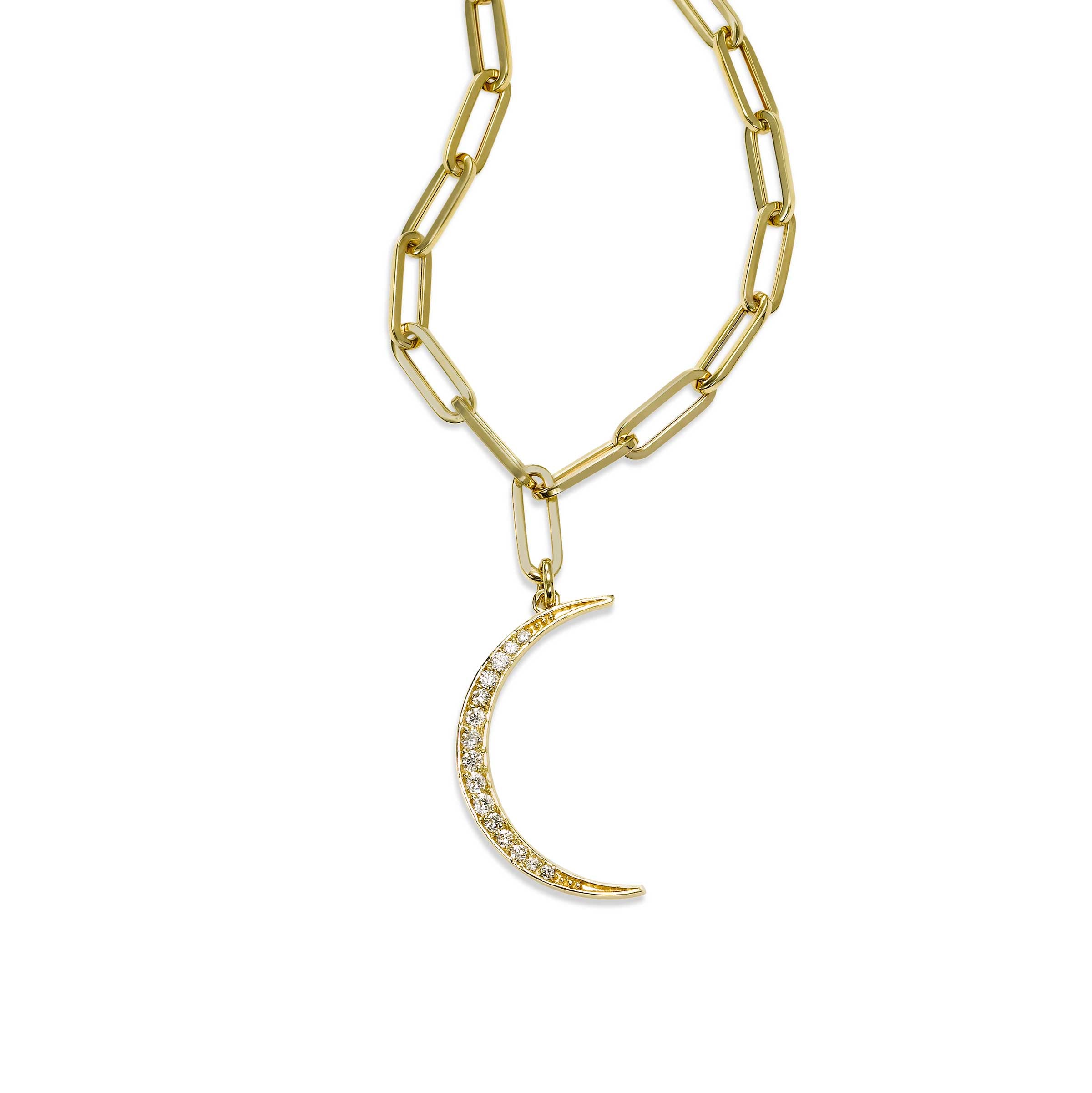 Diamond Moon Necklace, 14K Yellow Gold