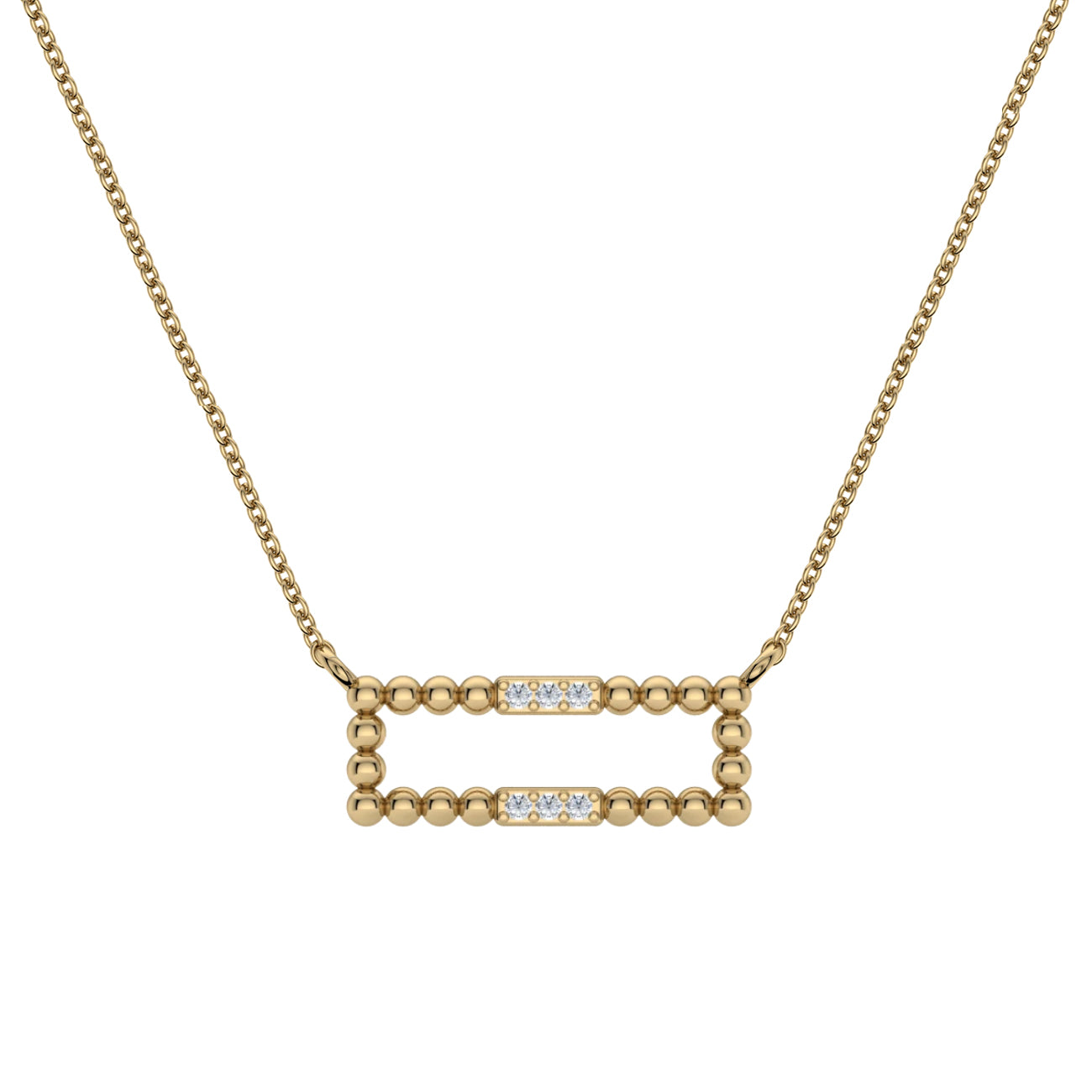 Diamond and Bead Bar Necklace, 14K Yellow Gold