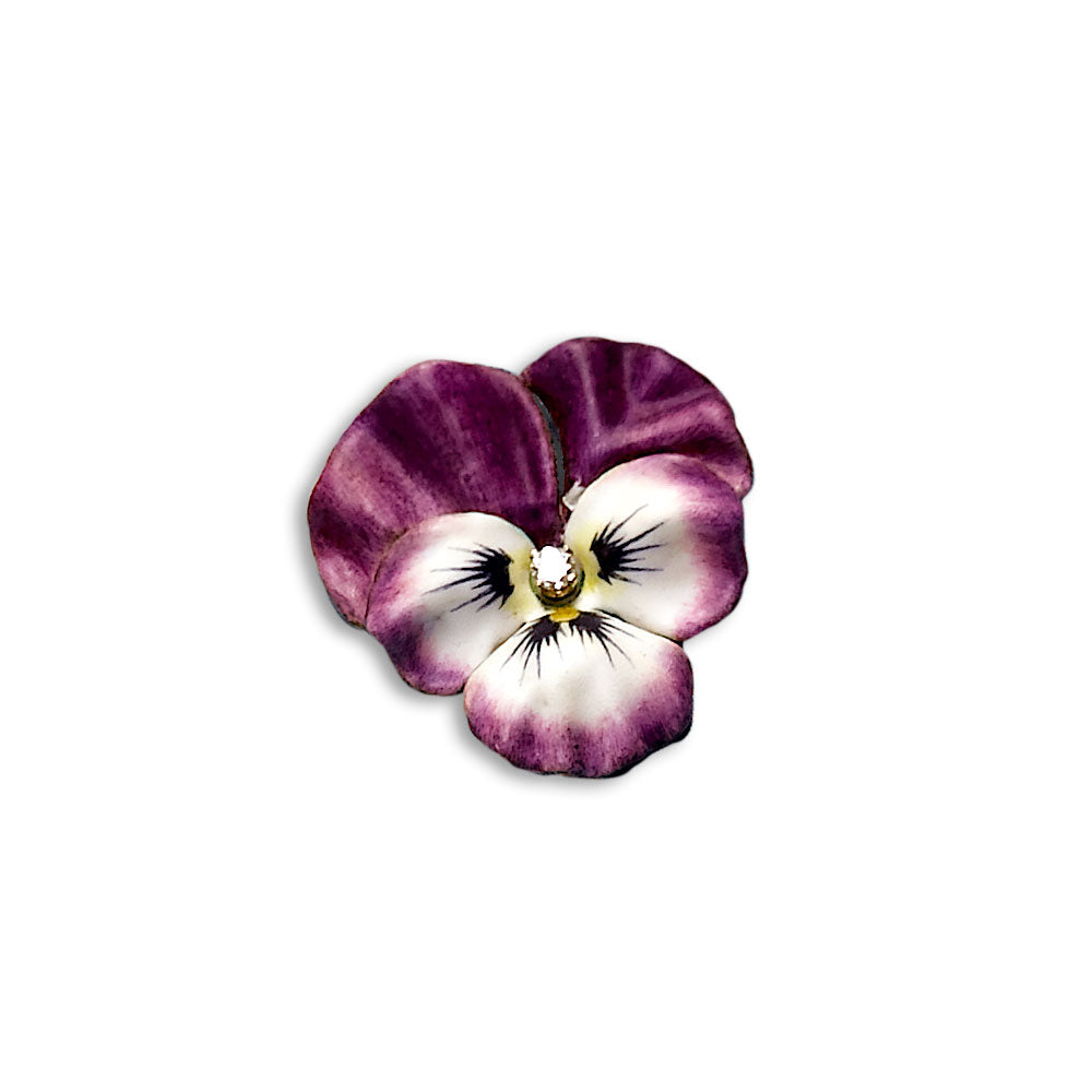 Pansy Enamel Pendant / Pin, 14K Yellw Gold