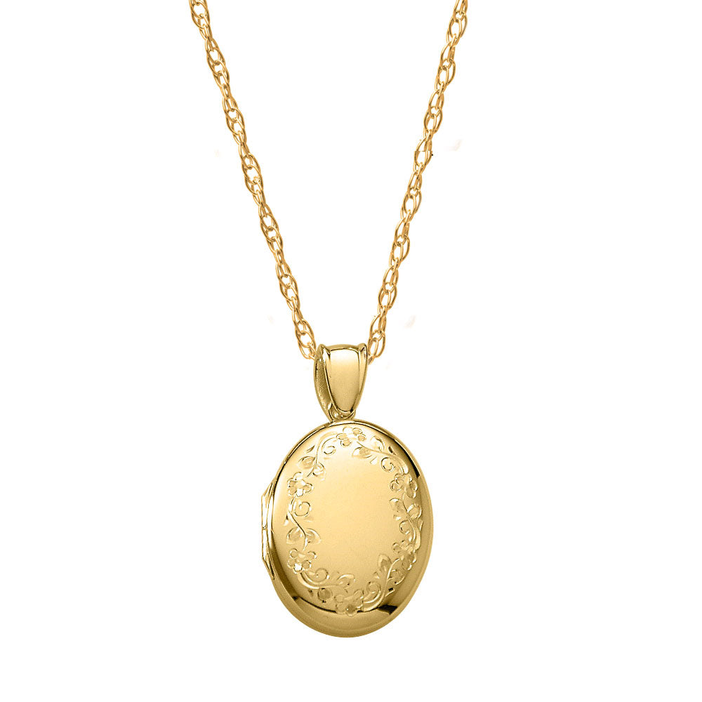 Hand Engraved Oval Locket, 14K Yellow Gold | Gold Jewelry Stores Long ...