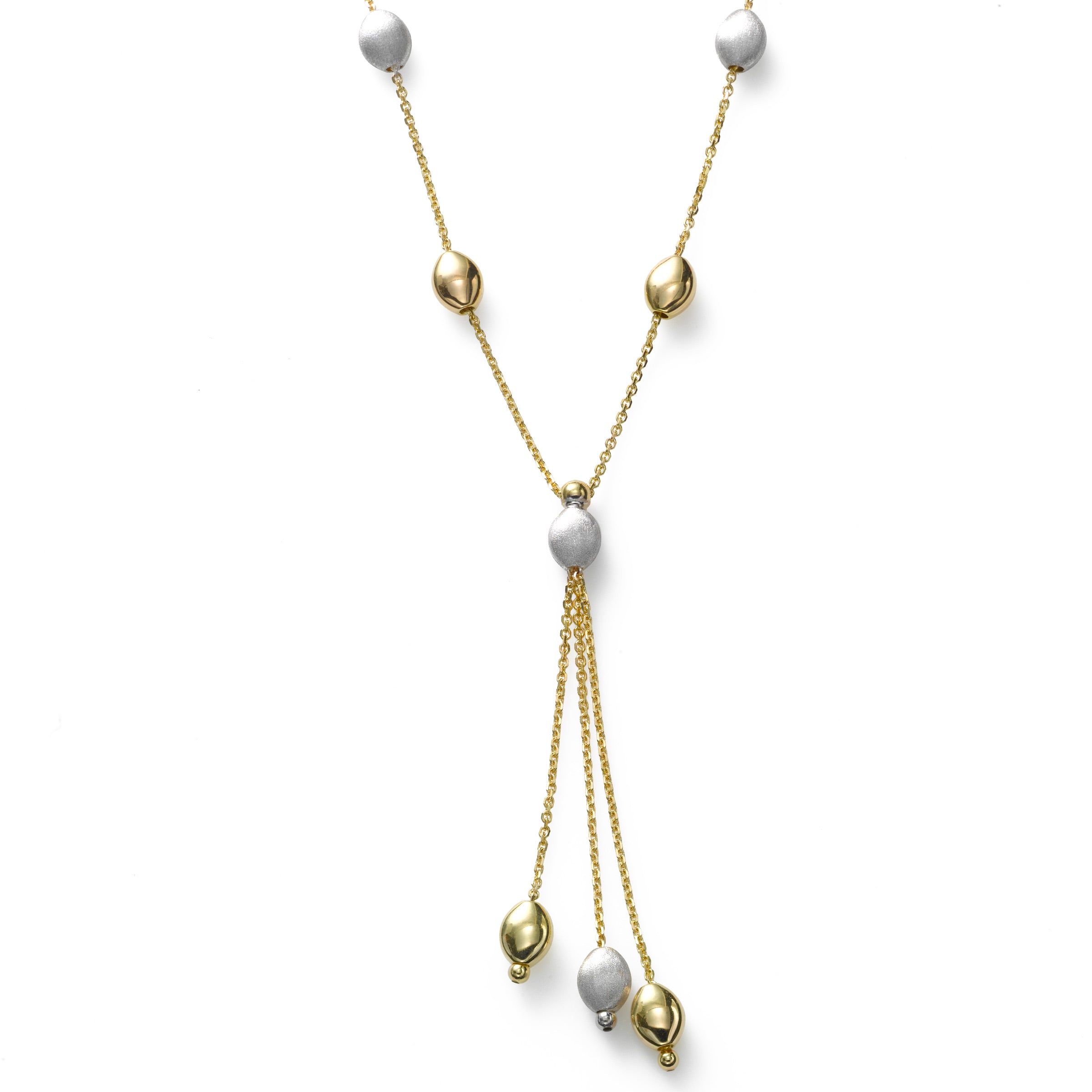 Tricolor Pebble Tassel Necklace, 14K Yellow Gold