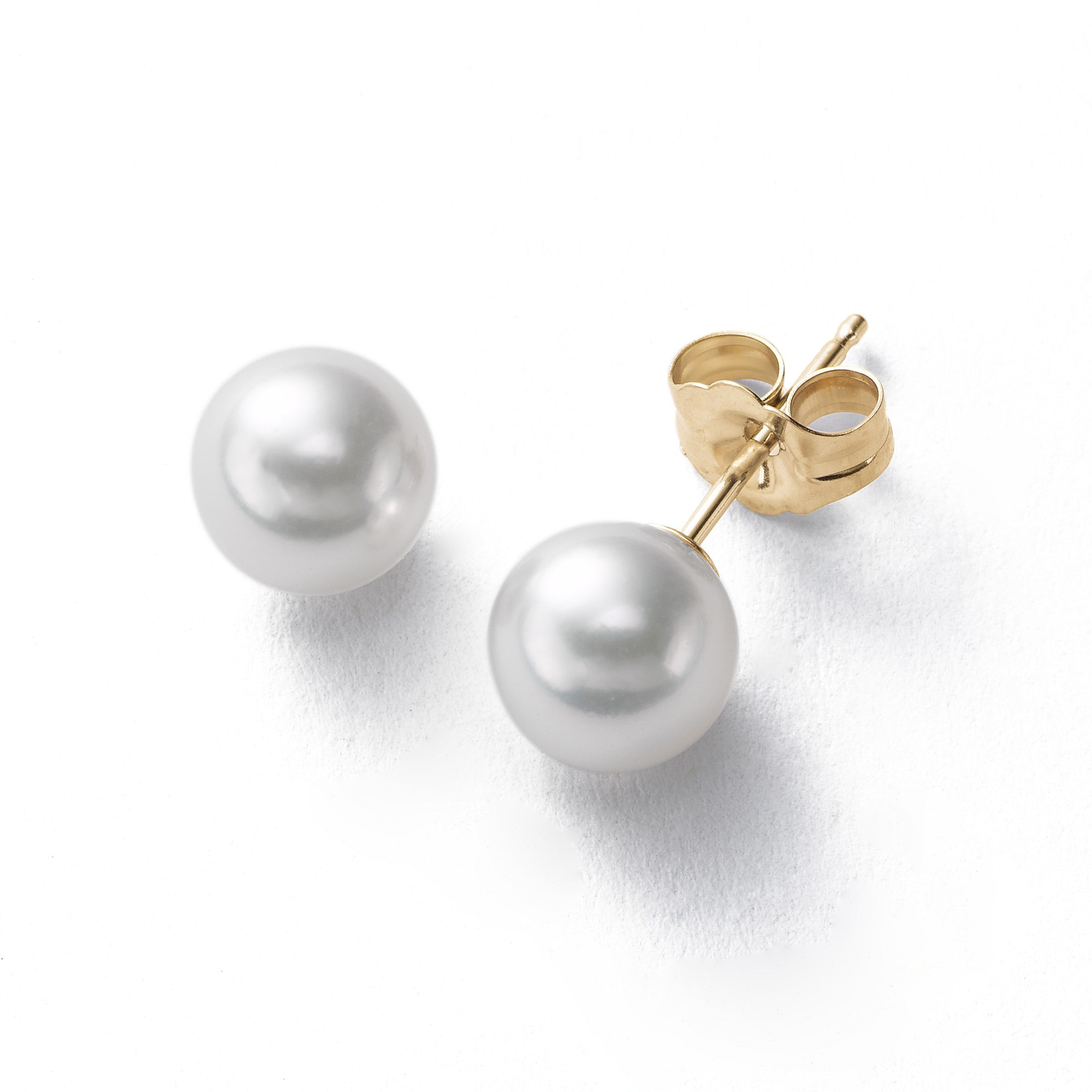 Classic Akoya Cultured Pearl Studs, 7 MM, 14K Yellow Gold