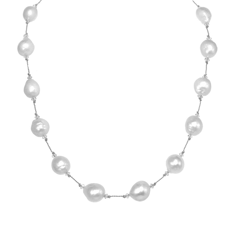 White Baroque Freshwater Cultured Pearl Necklace, 17 Inches, Sterling Silver