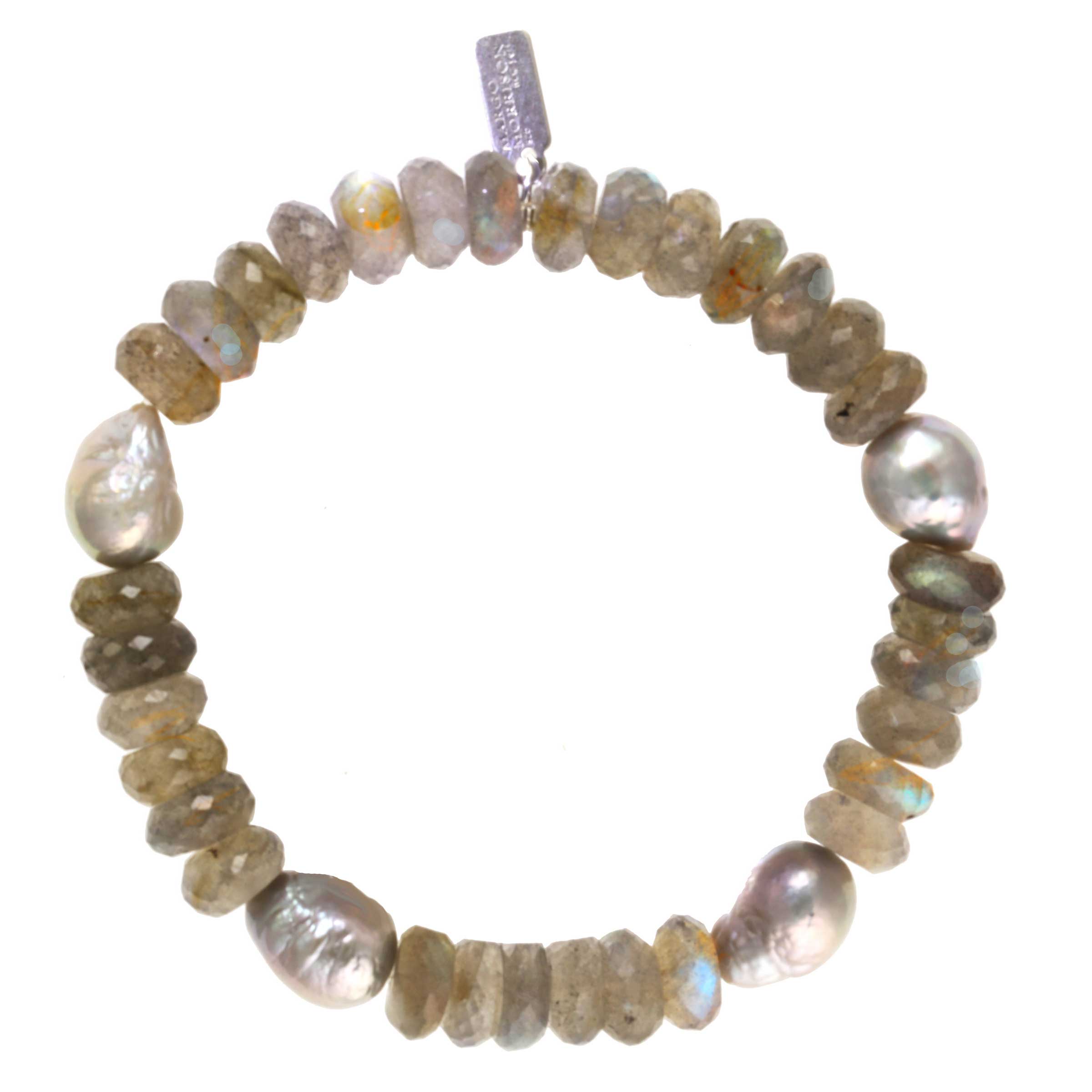 Labradorite Rondelles and Grey Baroque Pearls Stretch Bracelet