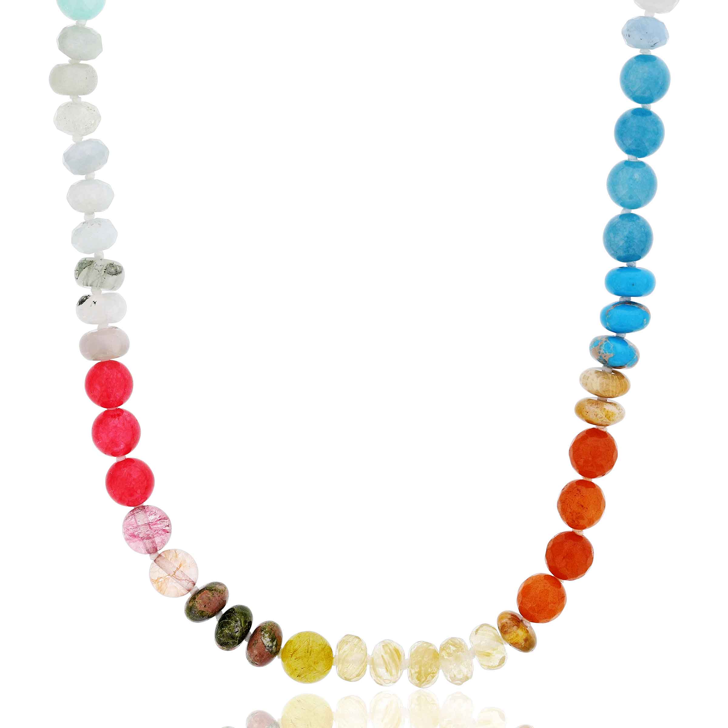 Apatite, Amazonite, Pink Quartz and Fossilized Wood Beads Necklace, 20 Inches