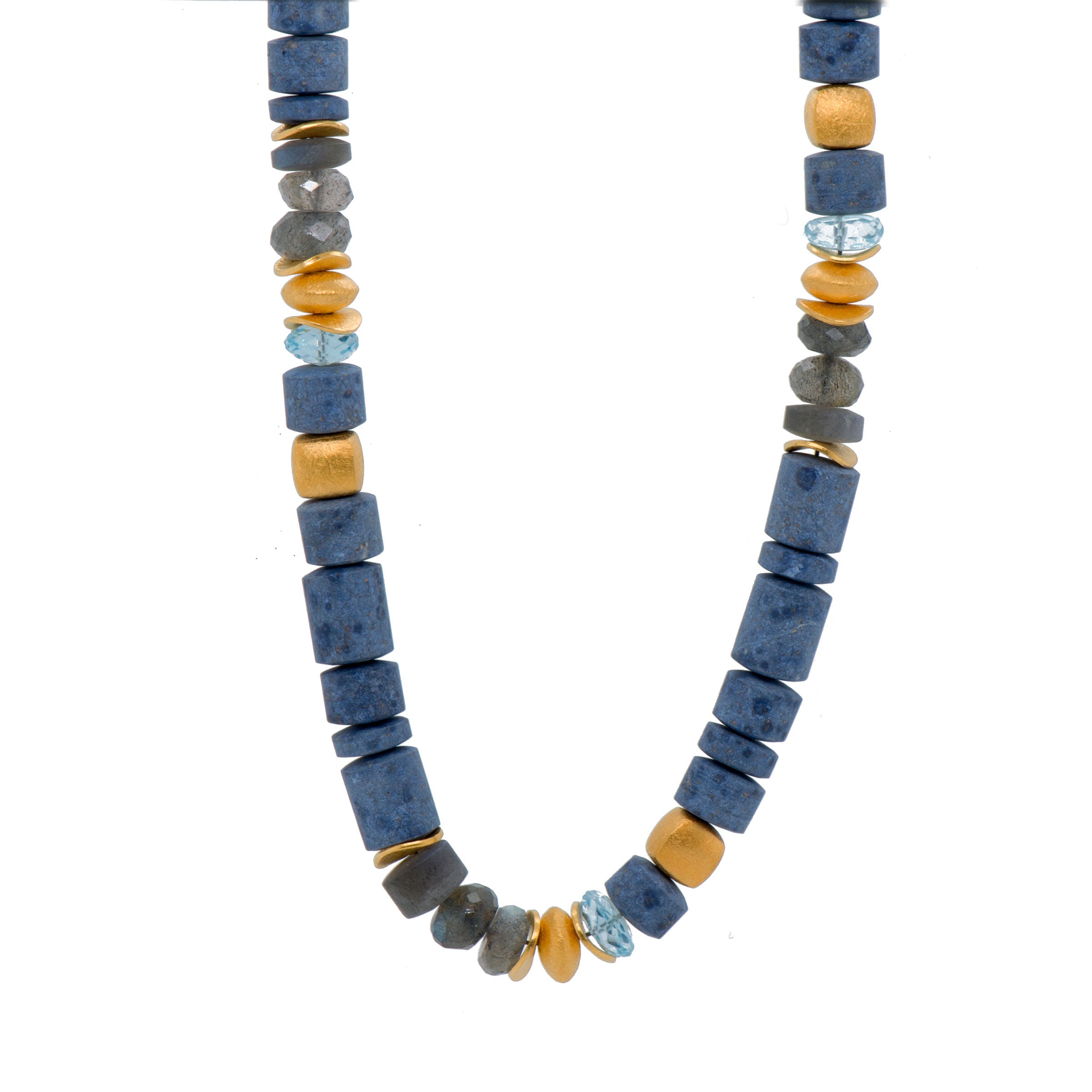 Blue Shades Gemstone Necklace, 18 Inches, Vermeil