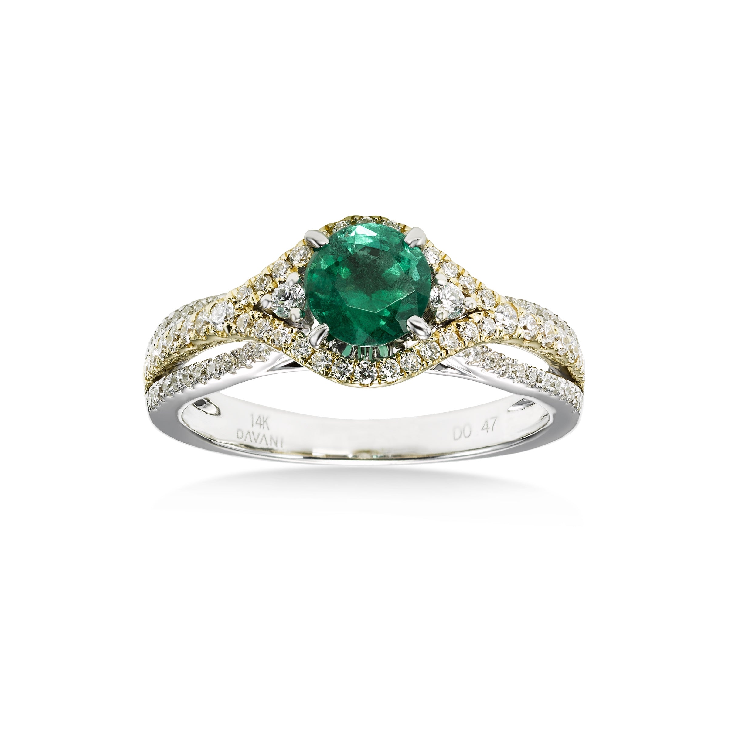 Round Emerald and Diamond Ring, 14 