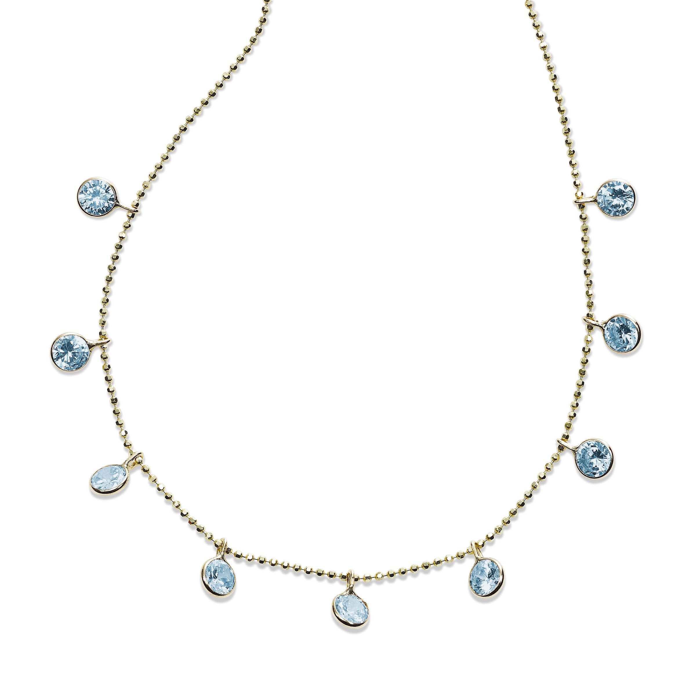 Bezel Set Blue Topaz Drop Necklace, 18 Inches, 14K Yellow Gold | Long ...