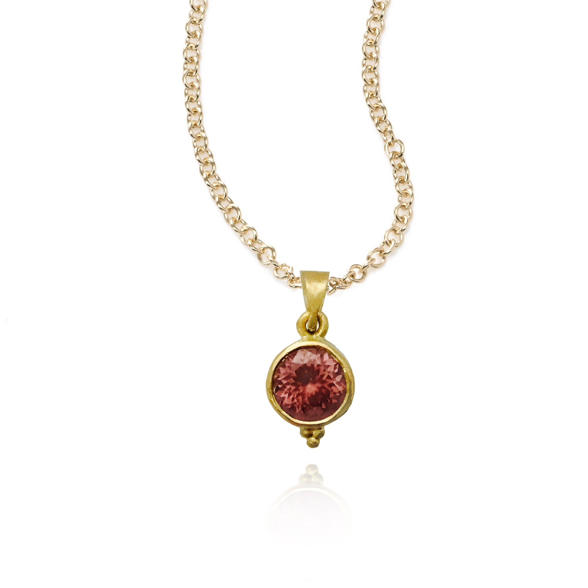 Pink Zircon Pendant, 22K Yellow Gold