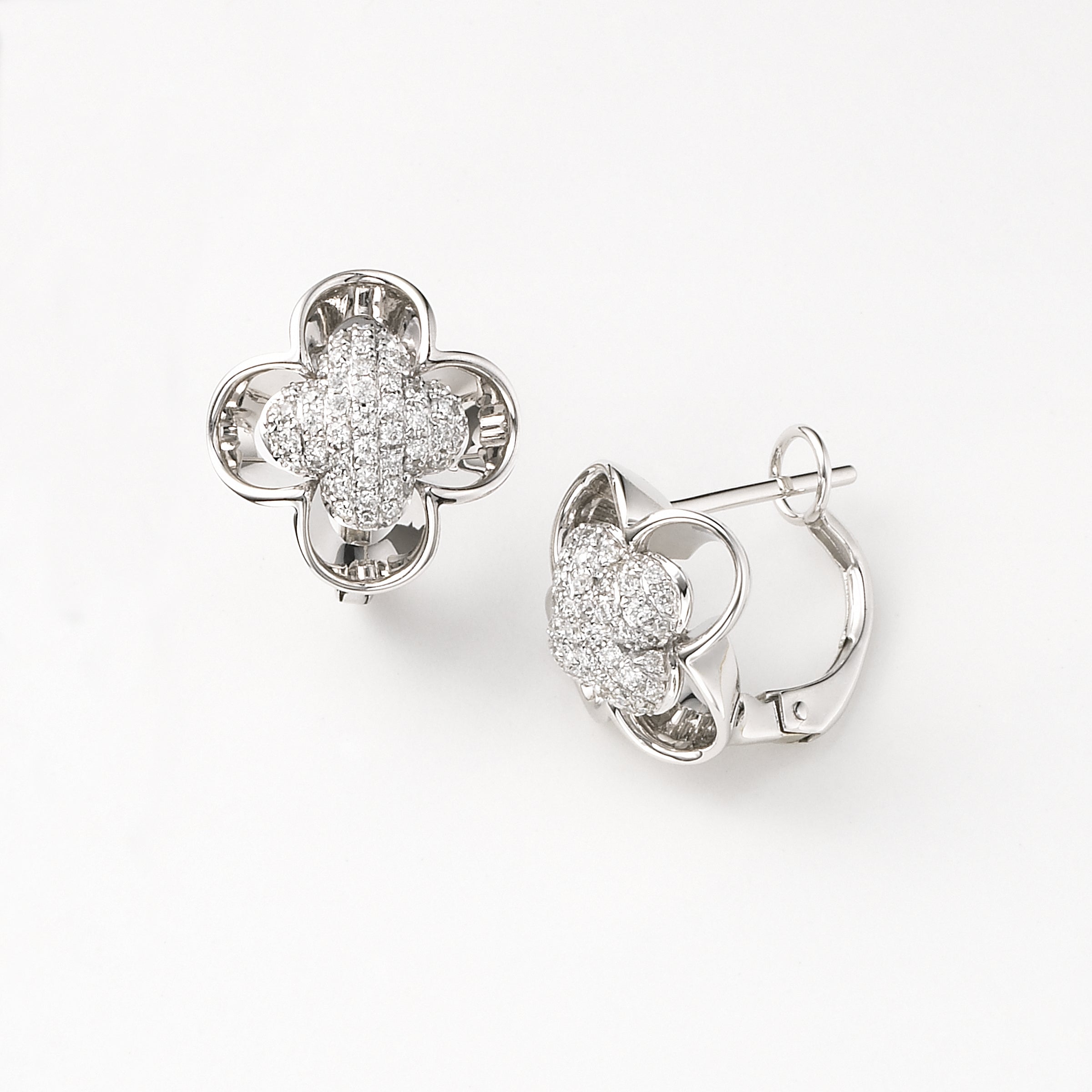 Diamond Flower Earrings, .36 Carat, 14K White Gold | Long Island ...