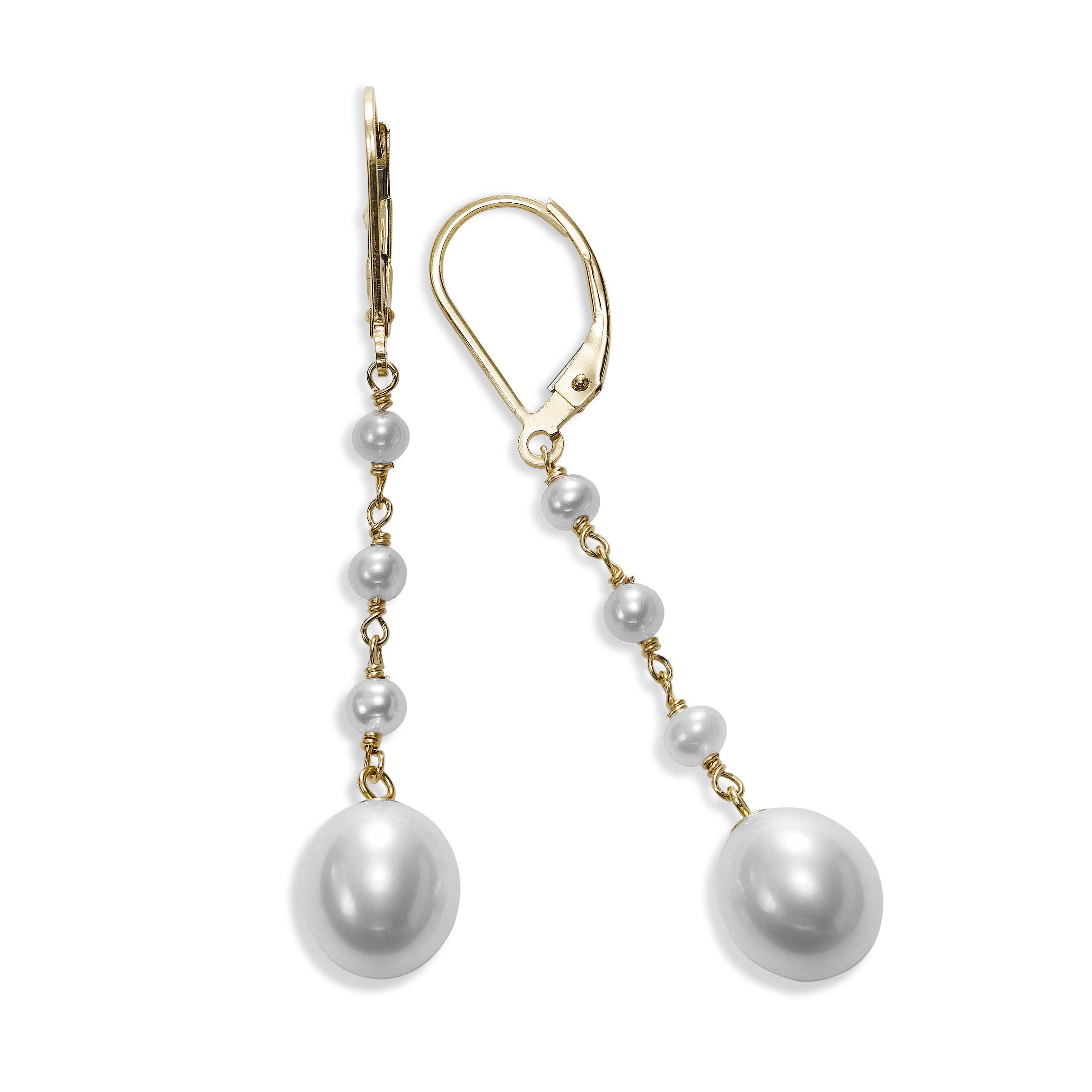 White Cultured Pearl Dangle Earrings, 14K Yellow Gold – Fortunoff Fine ...