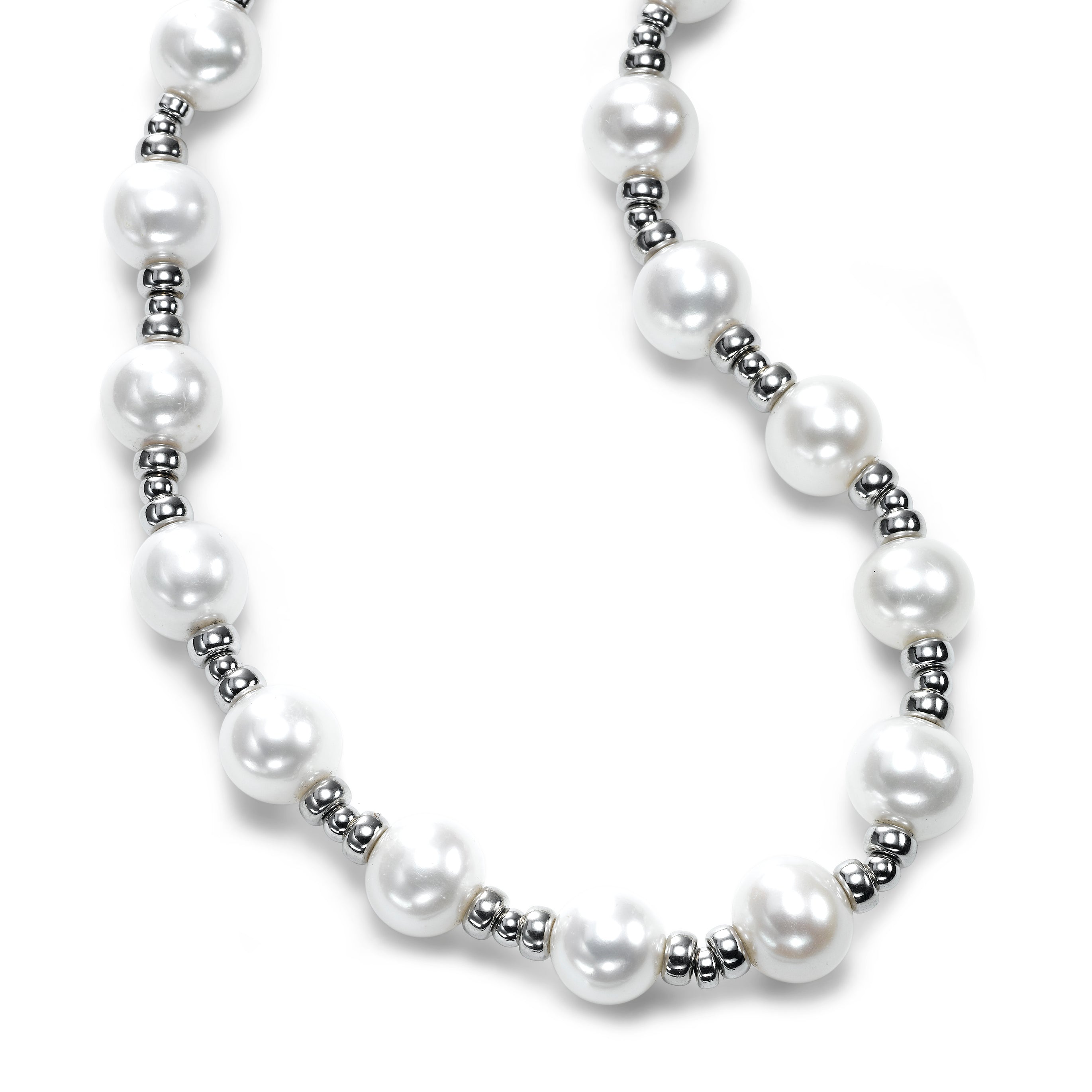 Cultured Pearl And Silver Bead Necklace