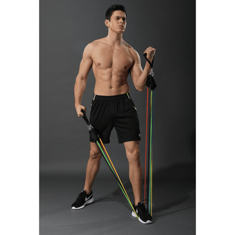 Man Bicep curling with Resistance bands