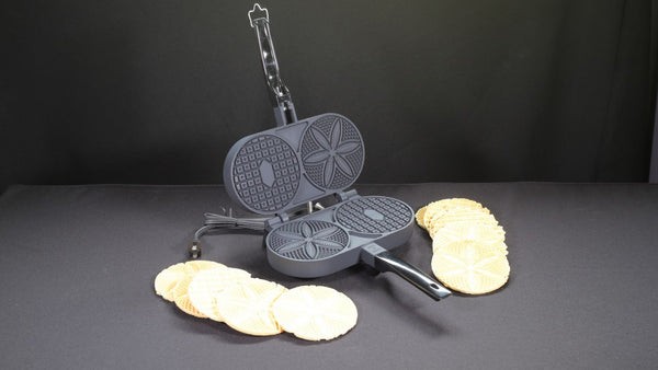 SugarWhisk Mini Pizzelle Maker Machine with a 3'' Cutter, Mini Stroopwafel  Iron, Bake 2 x 4'' Pizzelles or 3'' Stroopwafels, Excellent for Holiday