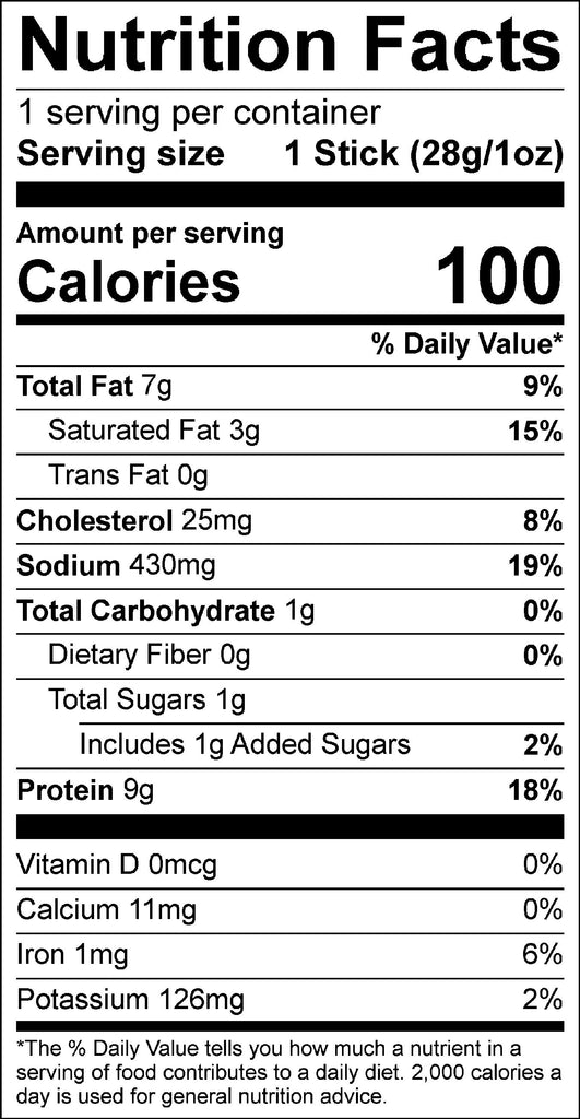 Original Beef Snack Stick Nutrition Facts