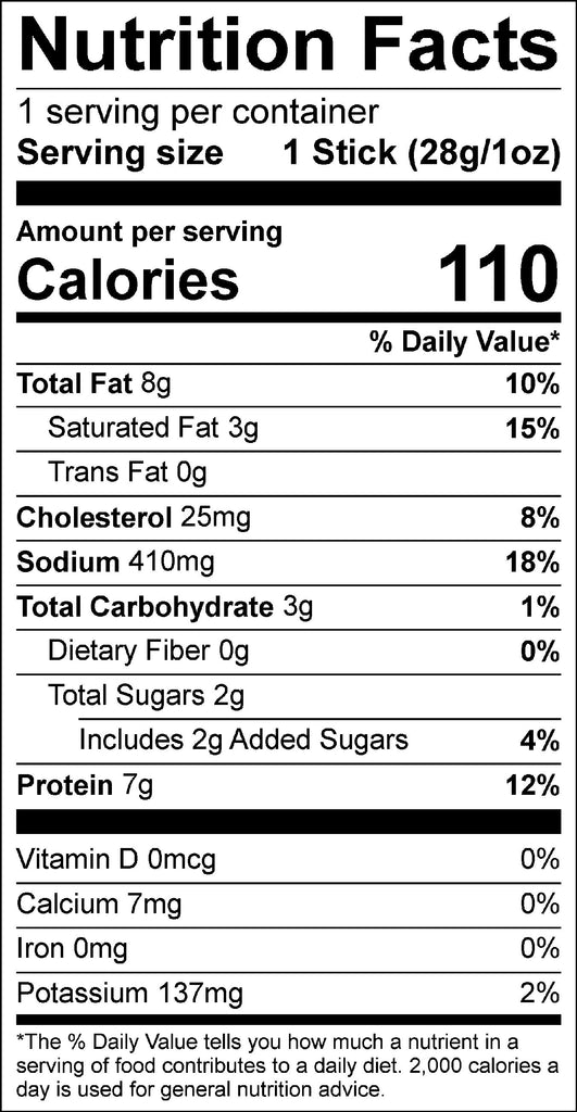 Sweet Chili Pepper Pork Snack Stick Nutrition Facts