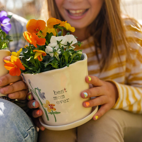 pot with florals