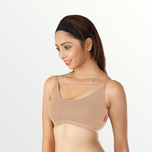 Poomex Sports Bra (Pack of 3) Black, Skin, White Colours