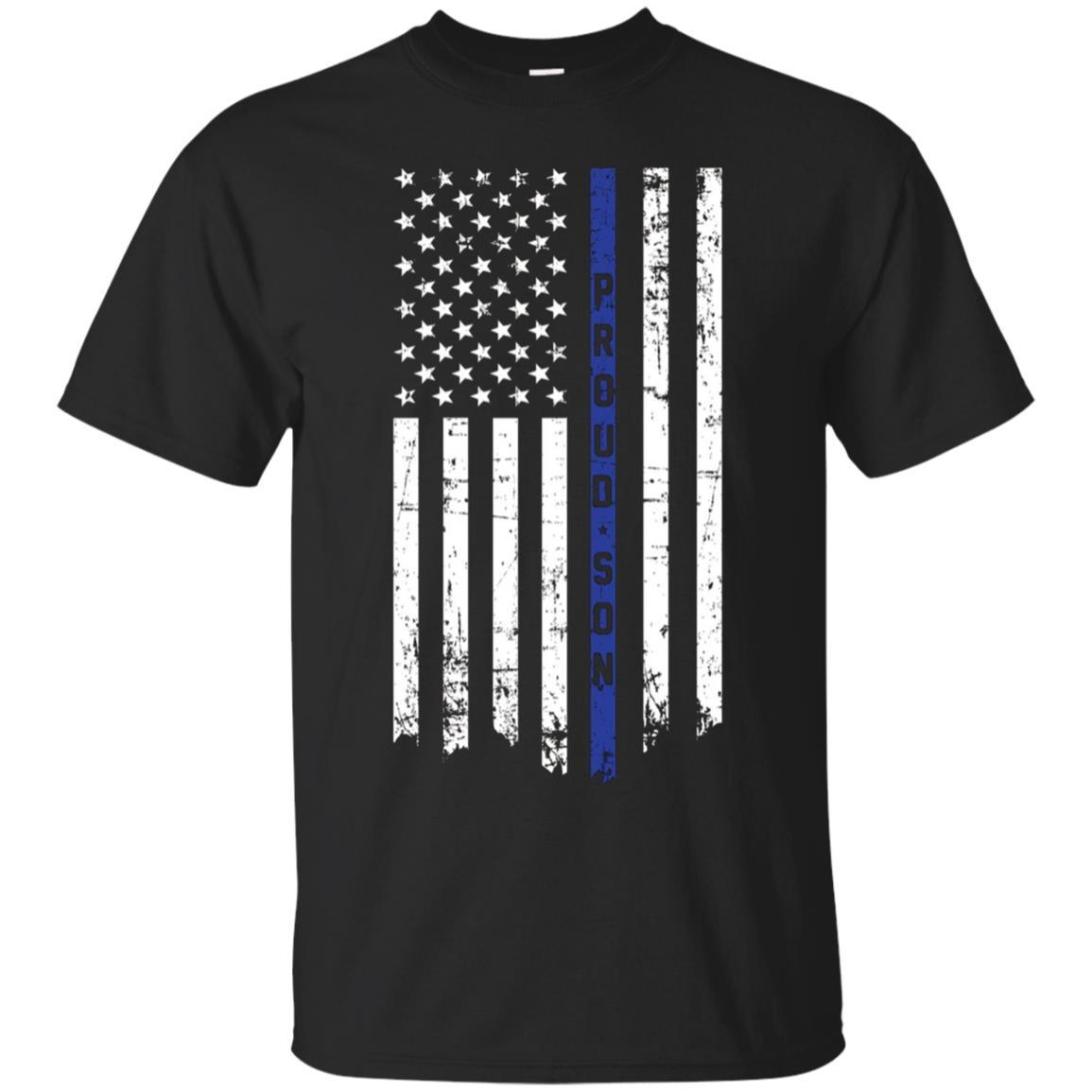 Discover Cool Proud Son Police Officer Thin Blue Line Flag T-shirt