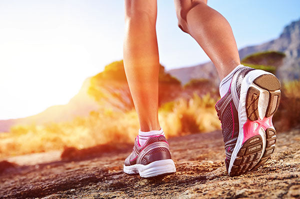 Close up shot of running shoes.