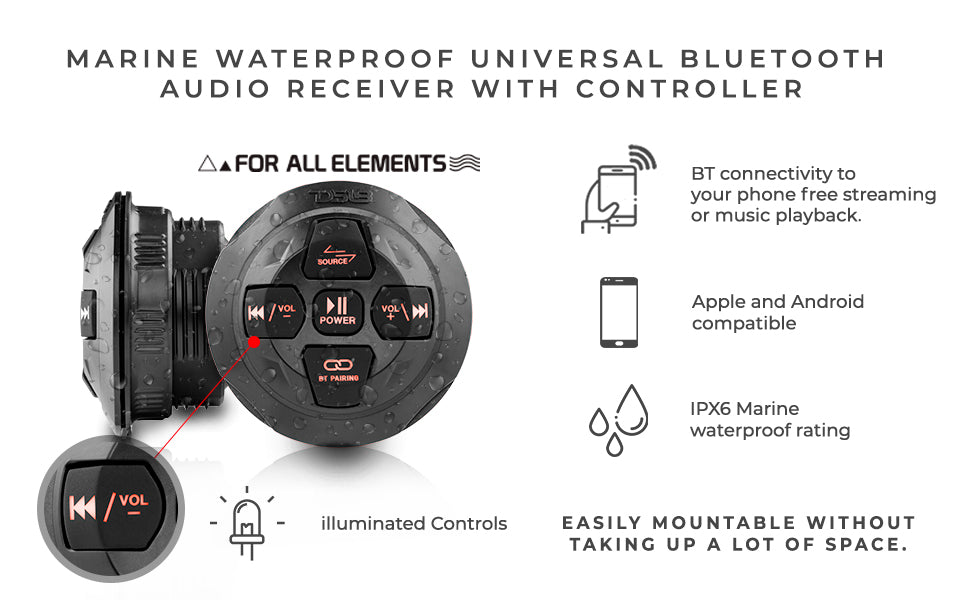 marine waterproof universal bluetooth streaming audio receiver controller