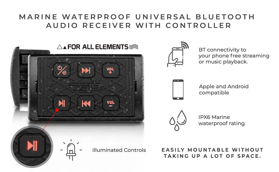 marine waterproof universal bluetooth streaming audio receiver controller