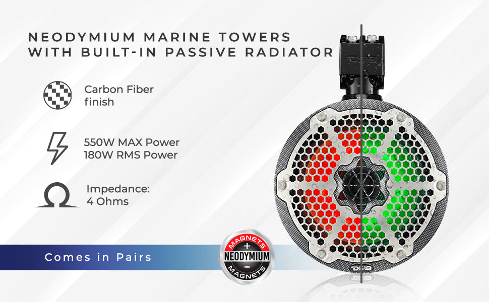 neodymium marine towers passive radiator rgb led light carbon fiber