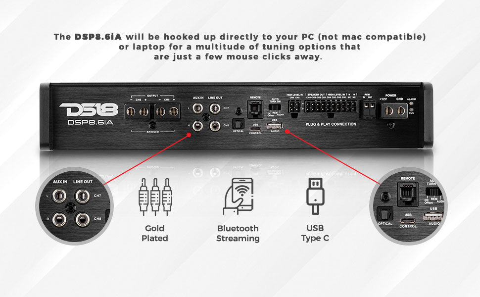 DS18 DSP8.6iA 6-Channel Car Amplifier with 8-Channel Digital Sound Pro